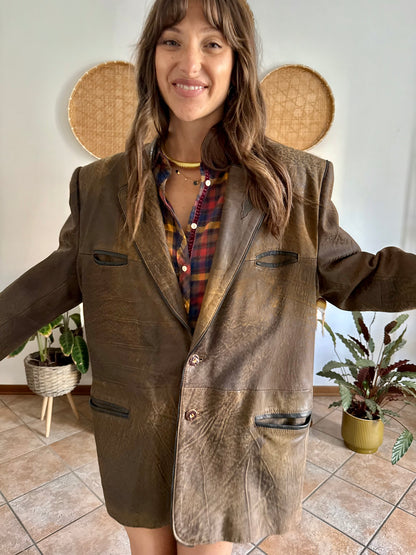 1970's vintage chocolate brown trachten style leather coat