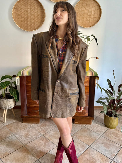 1970's vintage chocolate brown trachten style leather coat