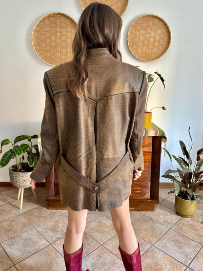 1970's vintage chocolate brown trachten style leather coat