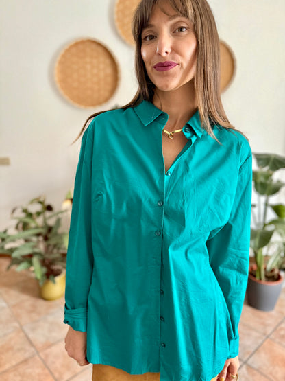 1990's vintage turquoise shirt with iridescent turquoise buttons