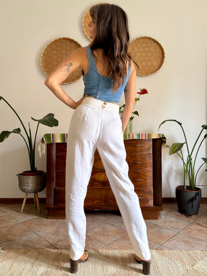 1990's vintage high waisted white linen trousers