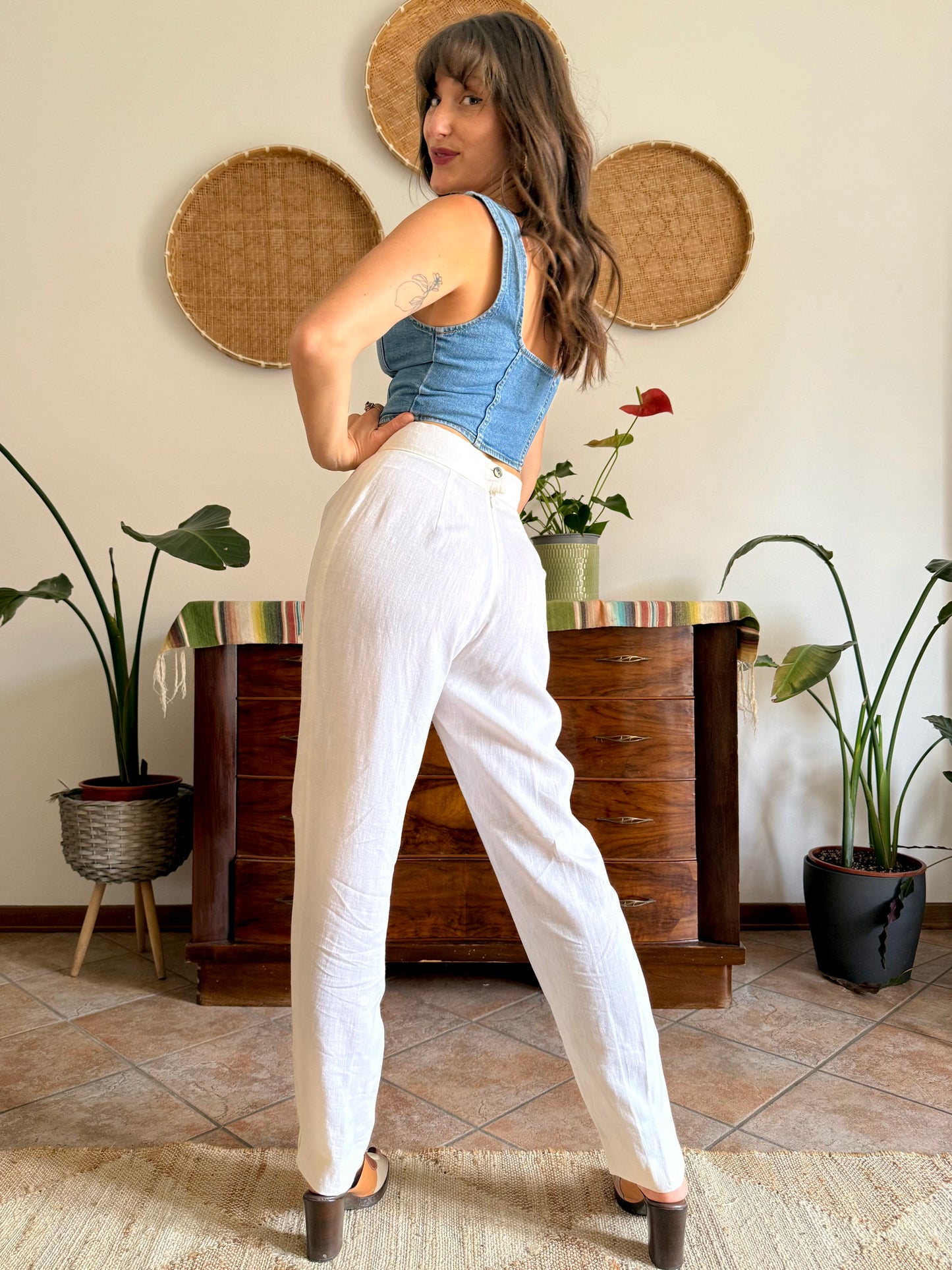 1990's vintage high waisted white linen trousers
