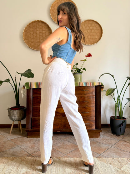 1990's vintage high waisted white linen trousers