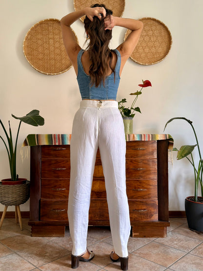 1990's vintage high waisted white linen trousers