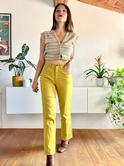 1970's vintage high waisted chartreuse trousers