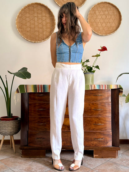 1990's vintage high waisted white linen trousers