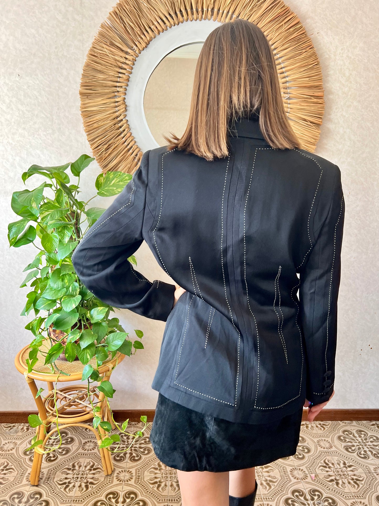 1990's vintage black blazer with white stitch detailing