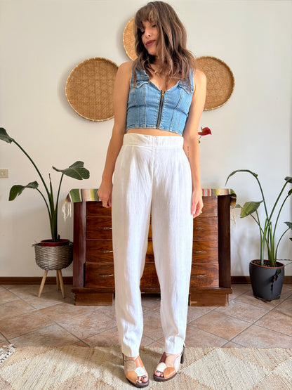 1990's vintage high waisted white linen trousers