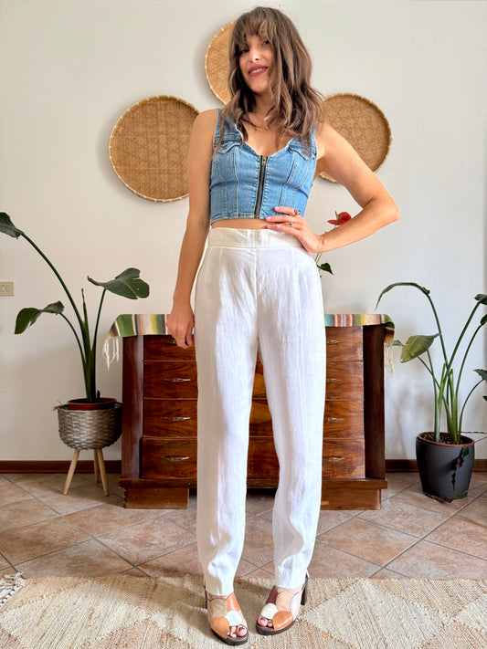 1990's vintage high waisted white linen trousers