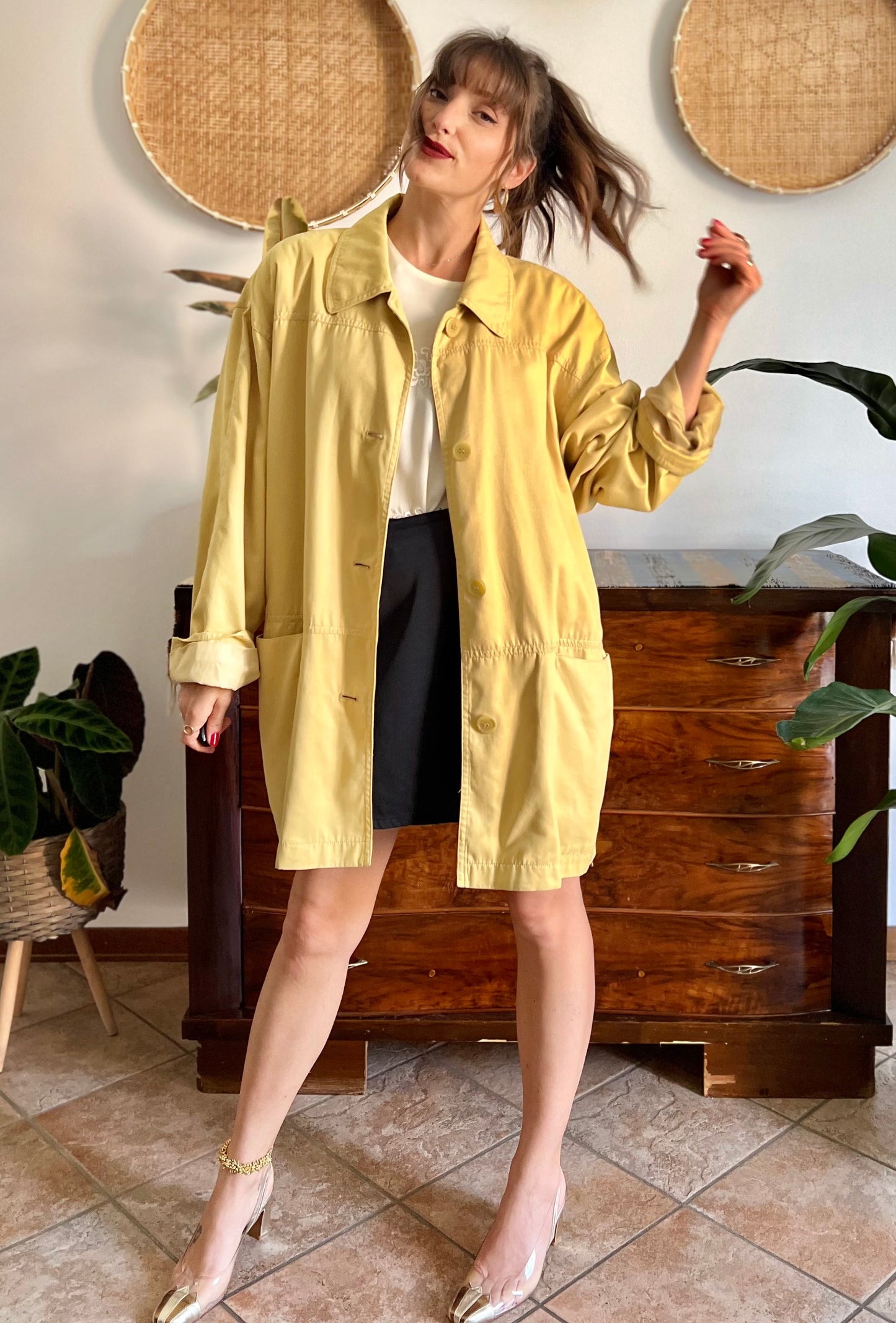 1970's vintage yellow faux suede oversize jacket