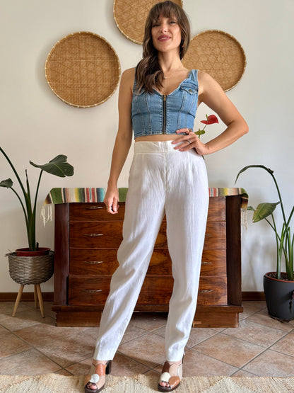 1990's vintage high waisted white linen trousers