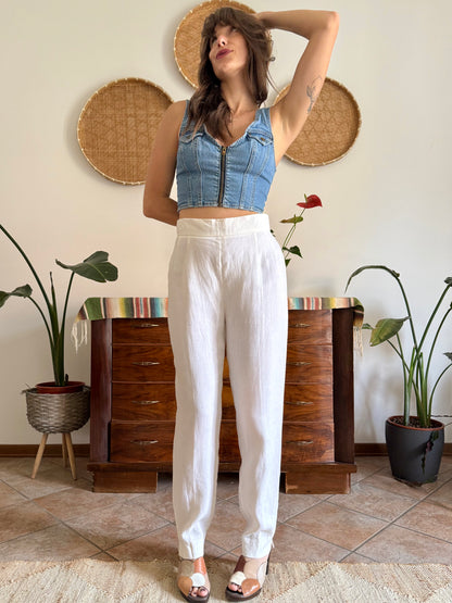 1990's vintage high waisted white linen trousers