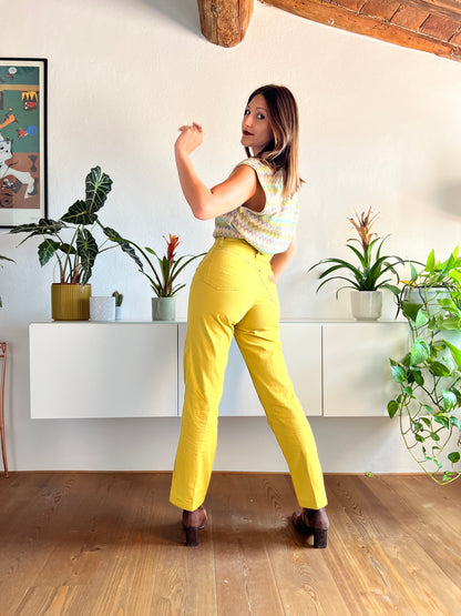 1970's vintage high waisted chartreuse trousers