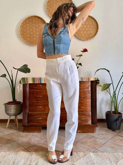 1990's vintage high waisted white linen trousers