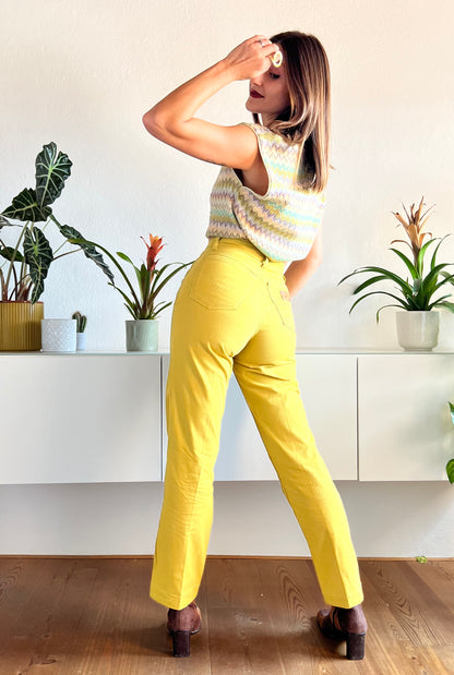 1970's vintage high waisted chartreuse trousers