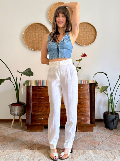 1990's vintage high waisted white linen trousers