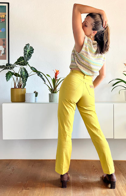 1970's vintage high waisted chartreuse trousers