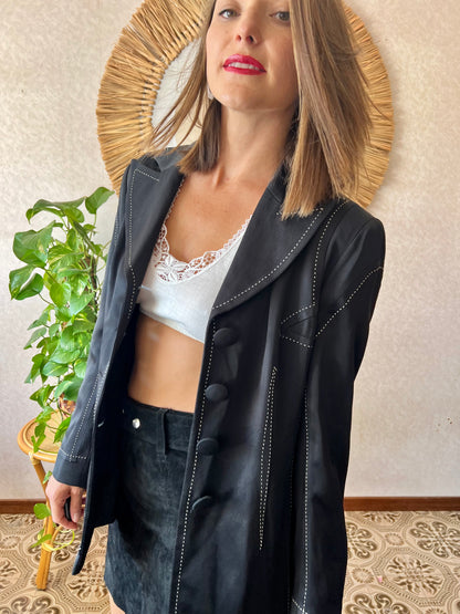 1990's vintage black blazer with white stitch detailing