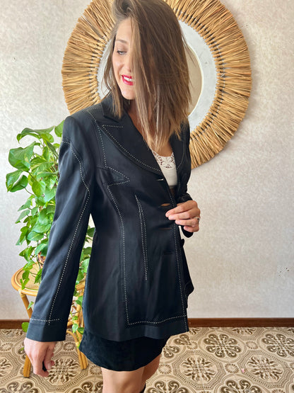 1990's vintage black blazer with white stitch detailing