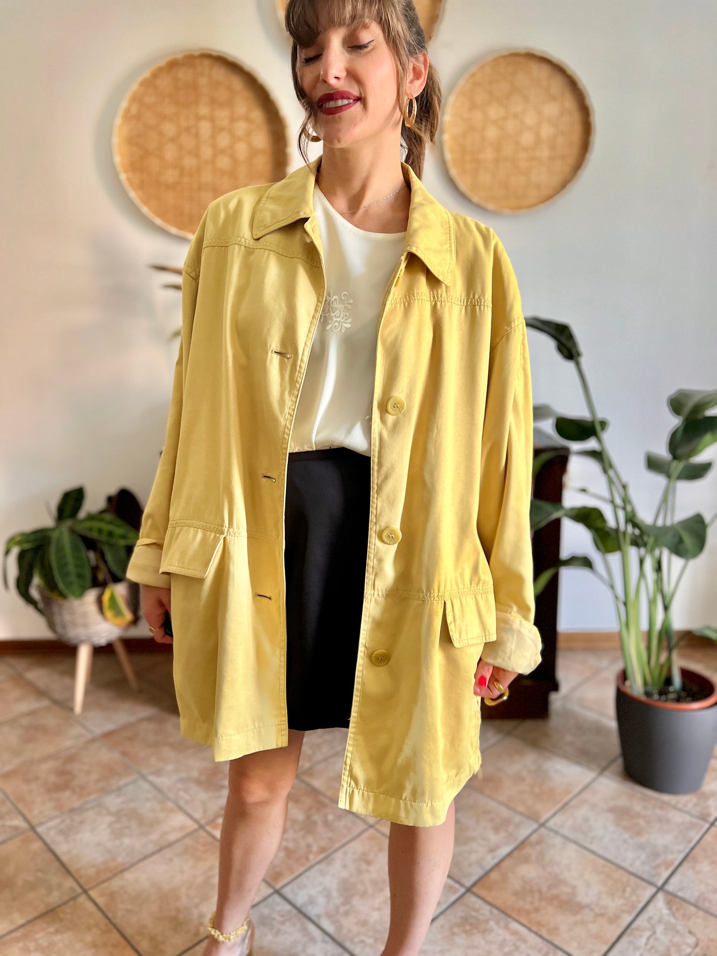 1970's vintage yellow faux suede oversize jacket