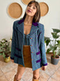 1970's vintage wool blend turquoise and purple plaid boucle blazer
