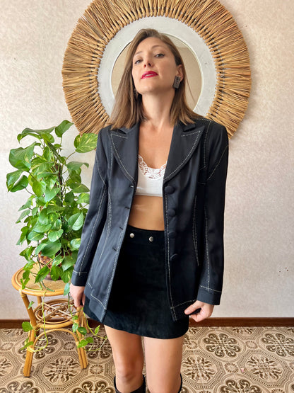 1990's vintage black blazer with white stitch detailing