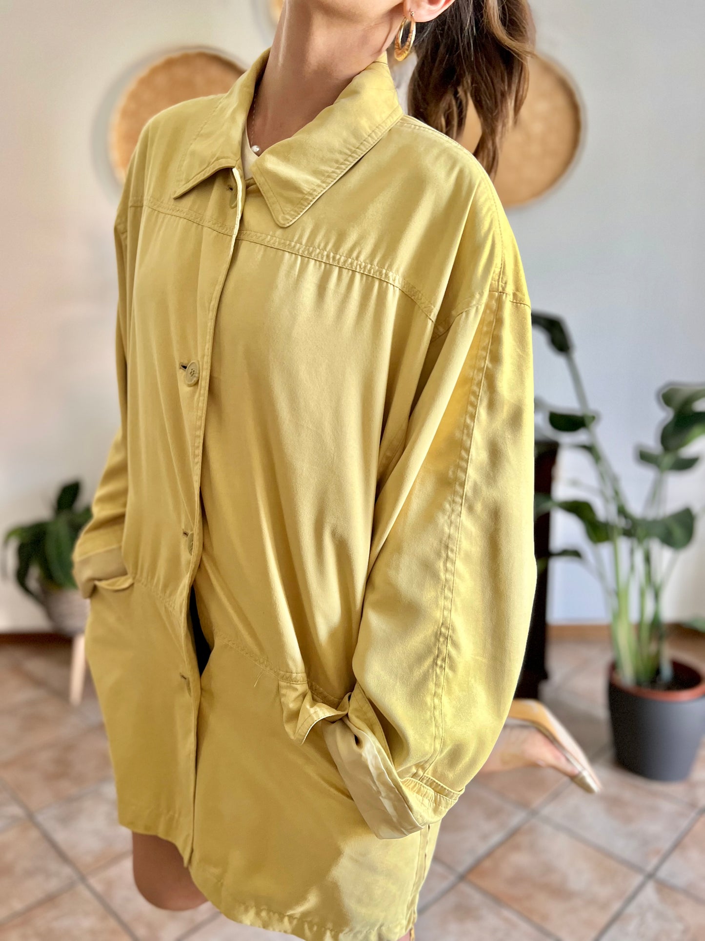 1970's vintage yellow faux suede oversize jacket