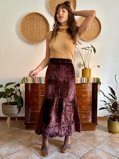 1990's vintage chocolate brown velvet maxi skirt