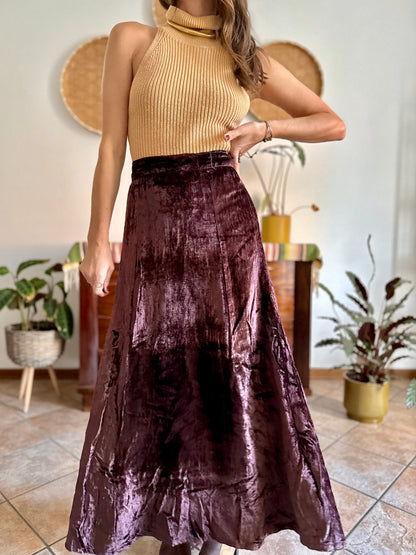 1990's vintage chocolate brown velvet maxi skirt