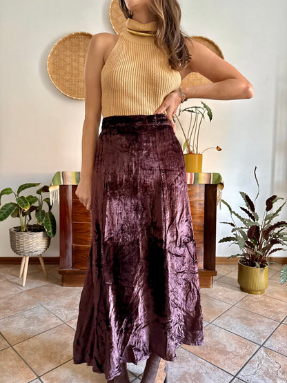 1990's vintage chocolate brown velvet maxi skirt