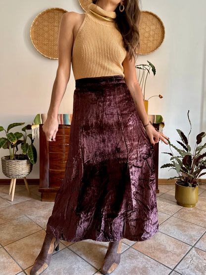 1990's vintage chocolate brown velvet maxi skirt