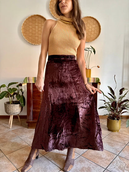 1990's vintage chocolate brown velvet maxi skirt