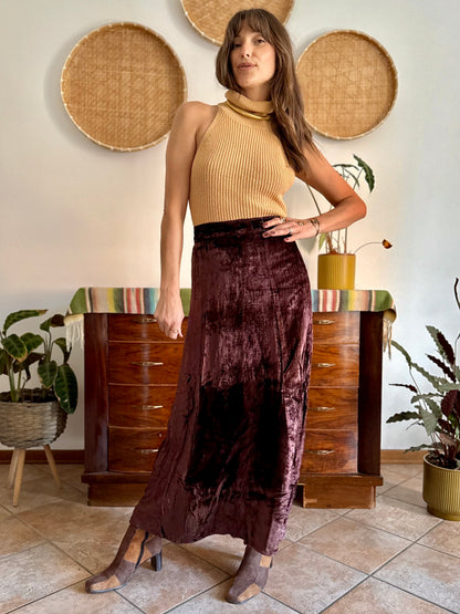 1990's vintage chocolate brown velvet maxi skirt