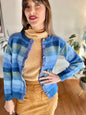 1970's vintage multi tonal blue stripe knit wool cardigan