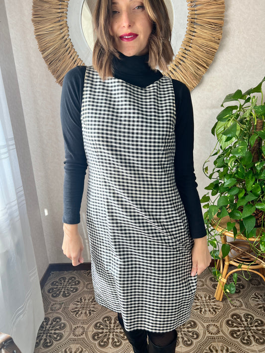 1960's vintage vintage black and white gingham silk dress