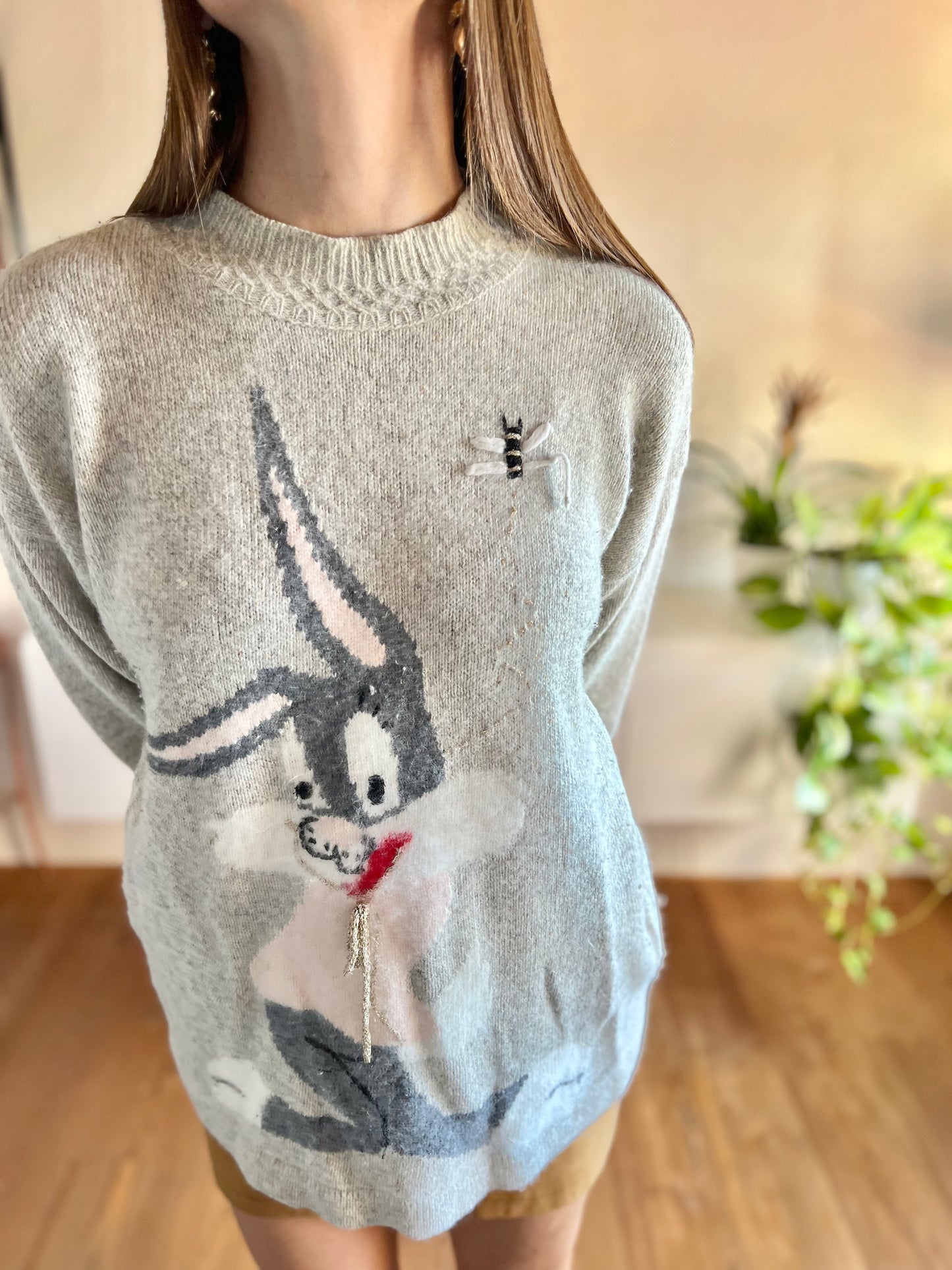 1980's vintage angora blend grey pullover with bunny rabbit