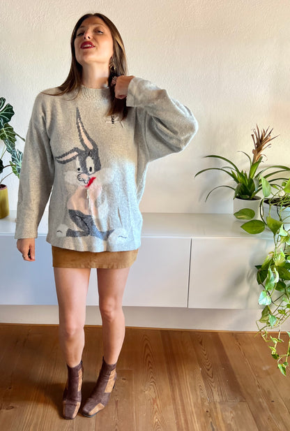 1980's vintage angora blend grey pullover with bunny rabbit