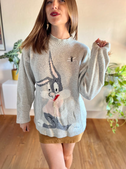 1980's vintage angora blend grey pullover with bunny rabbit