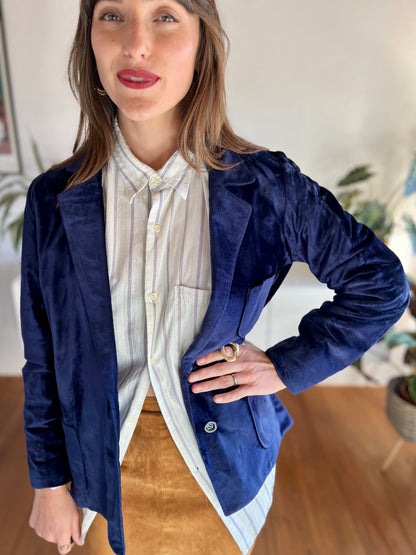 1970's vintage cobalt blue velvet blazer