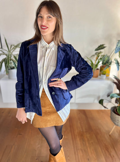 1970's vintage cobalt blue velvet blazer