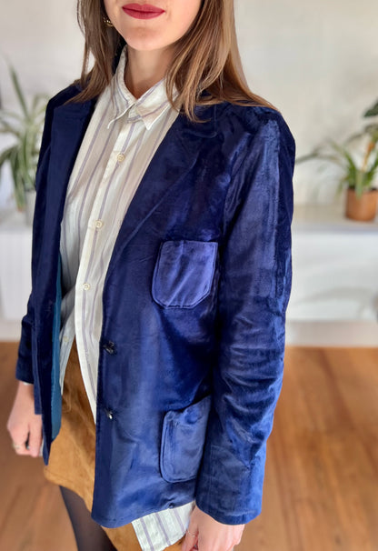 1970's vintage cobalt blue velvet blazer