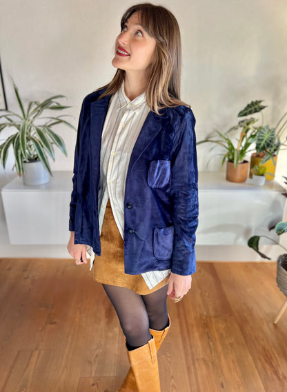 1970's vintage cobalt blue velvet blazer