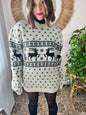 1980's vintage black and cream oversize reindeer wool knit pullover