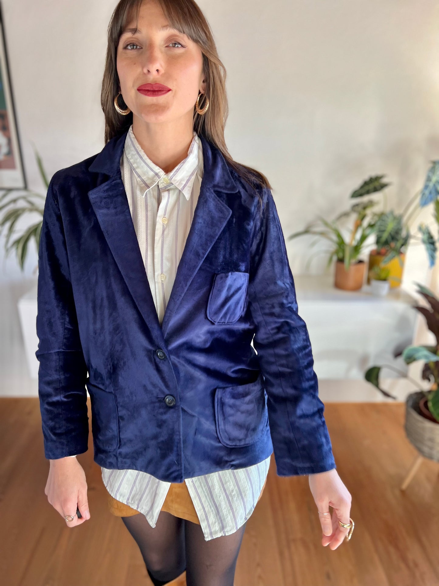 1970's vintage cobalt blue velvet blazer