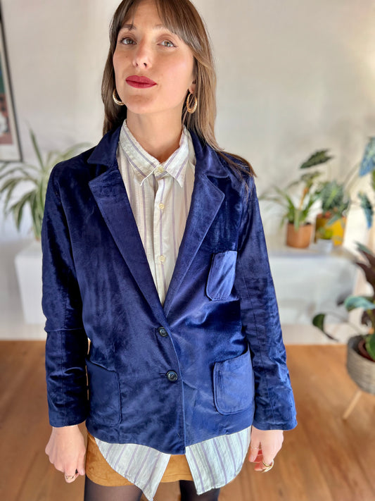 1970's vintage cobalt blue velvet blazer