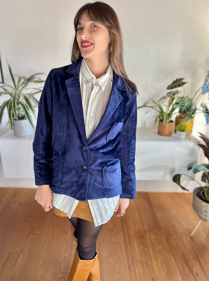 1970's vintage cobalt blue velvet blazer