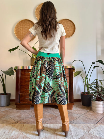 1970's vintage, turquoise, brown and black floral and botanical print midi skirt