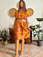 1970's vintage yellow raw silk with fuchsia floral print