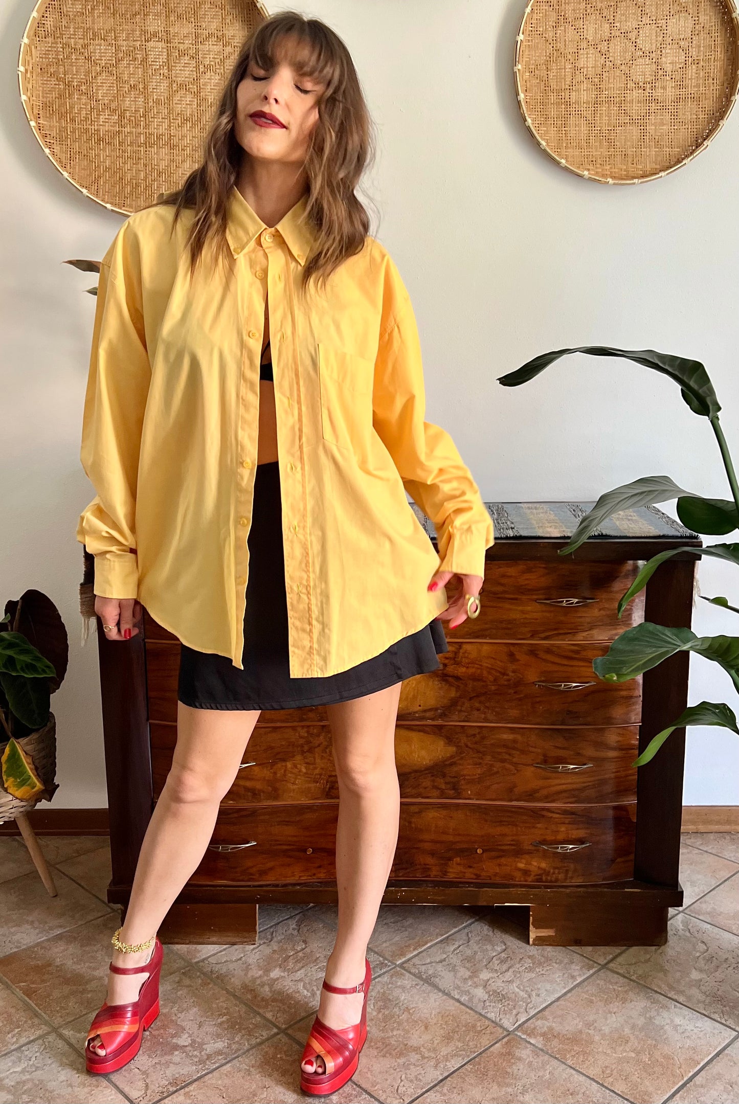 1990's vintage yellow oversize button down shirt