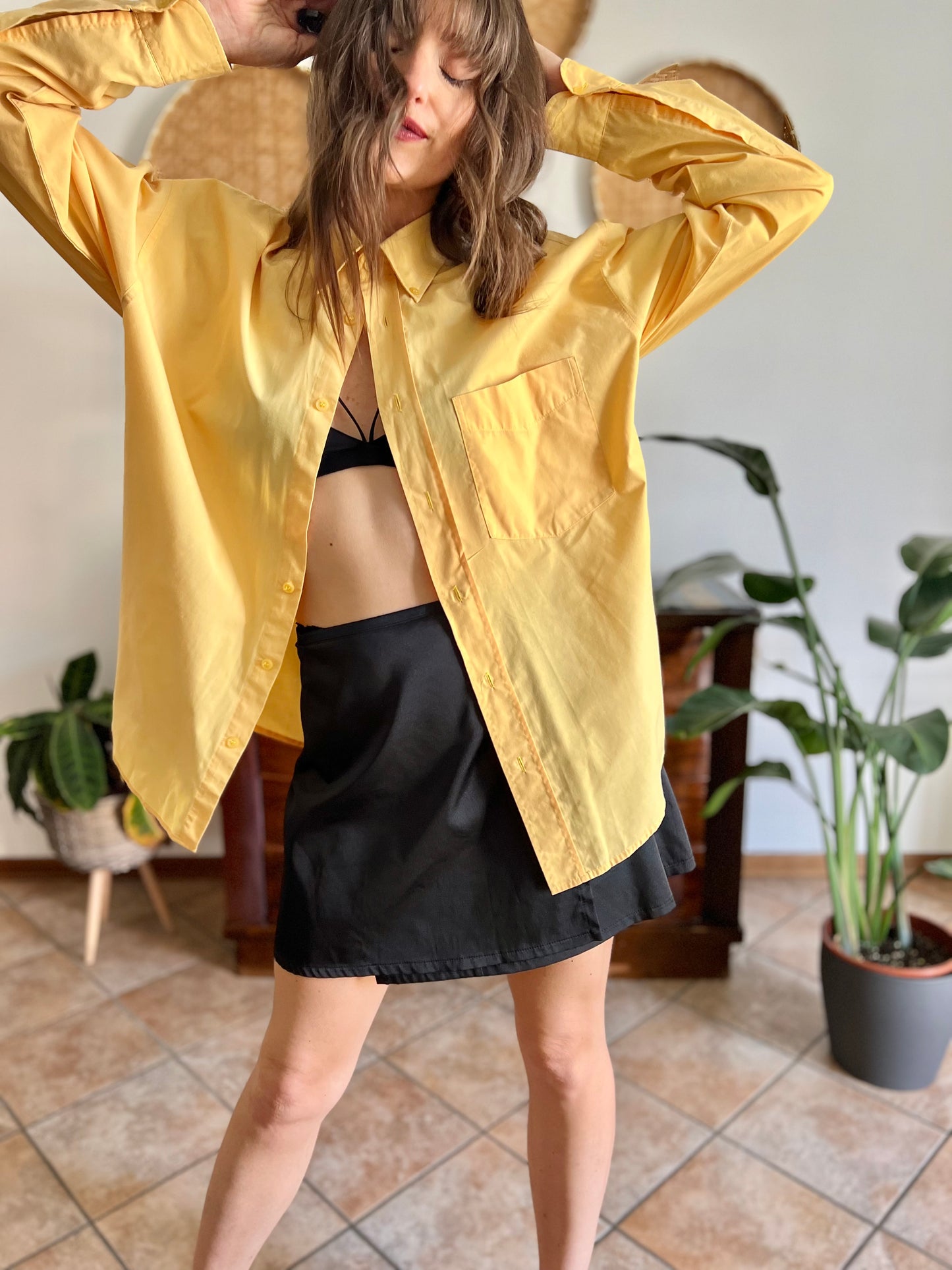 1990's vintage yellow oversize button down shirt
